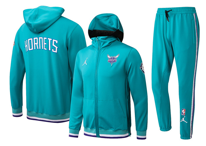 Men's Charlotte Hornets 75th Anniversary Teal Performance Showtime Full-Zip Hoodie Jacket And Pants Suit
